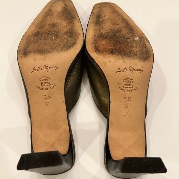 Sesto Meucci grey metallic toned Italian leather heeled mules netting size 6.5 - Picture 9 of 10